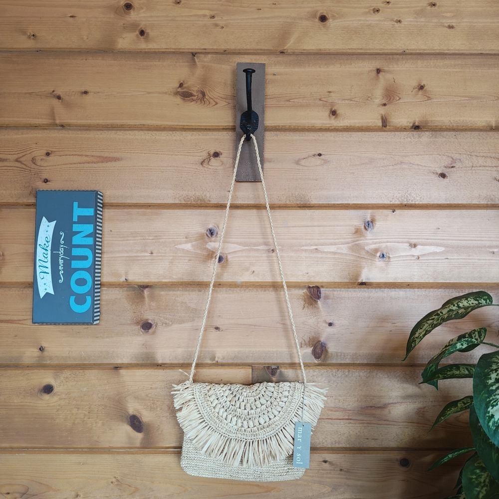 Mar Y Sol NWT Mia Raffia Handmade Clutch Bag Crossbody Purse Boho Fringe Coastal